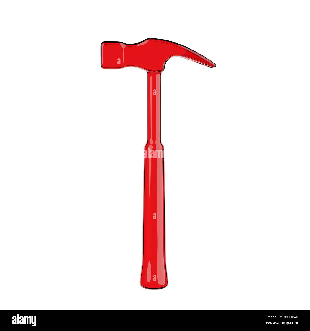 Marteau en verre rouge transparent sur fond blanc. Rendu 3D. Banque D'Images