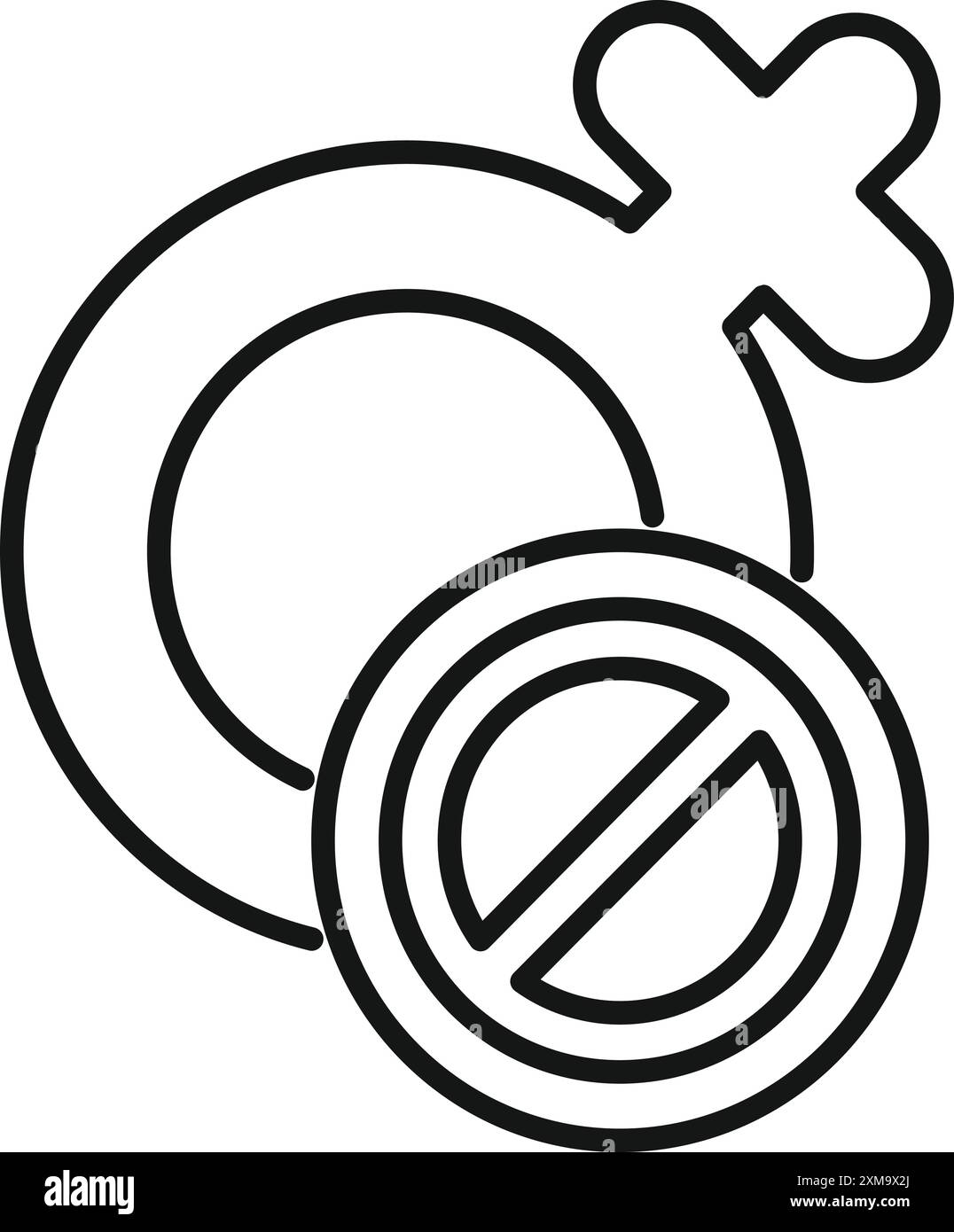 Icône de style dessin au trait d'un symbole de sexe féminin barrée d'un symbole d'interdiction Illustration de Vecteur
