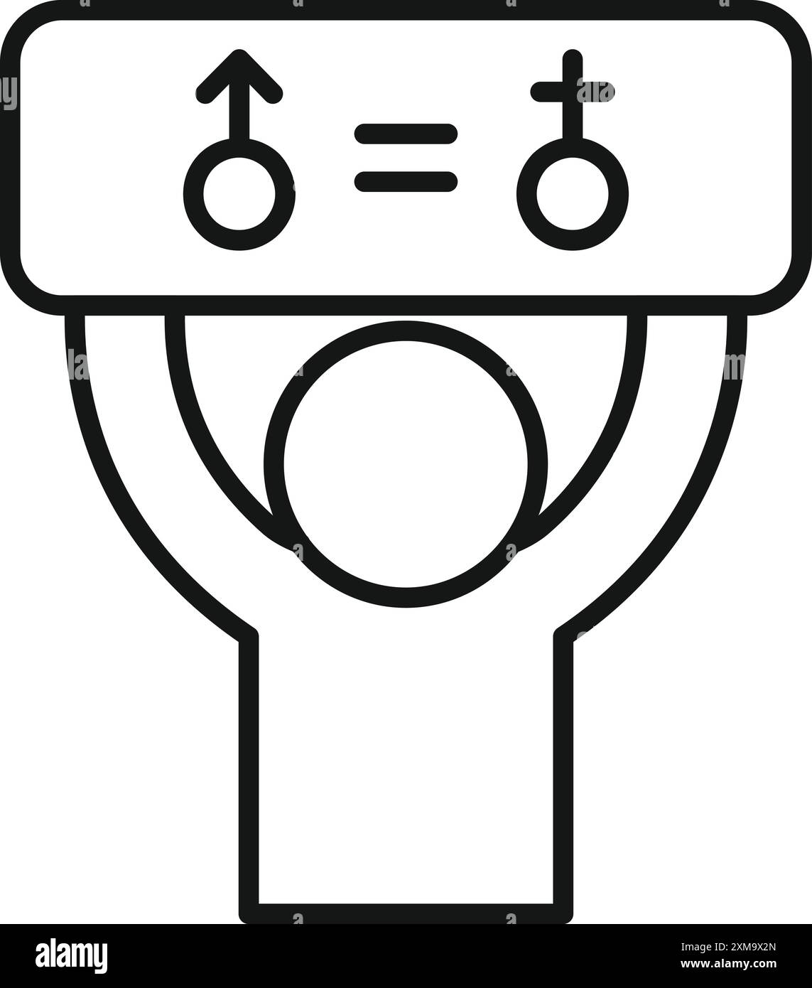 Activiste tient une bannière avec des symboles masculins et féminins reliés par un signe égal Illustration de Vecteur