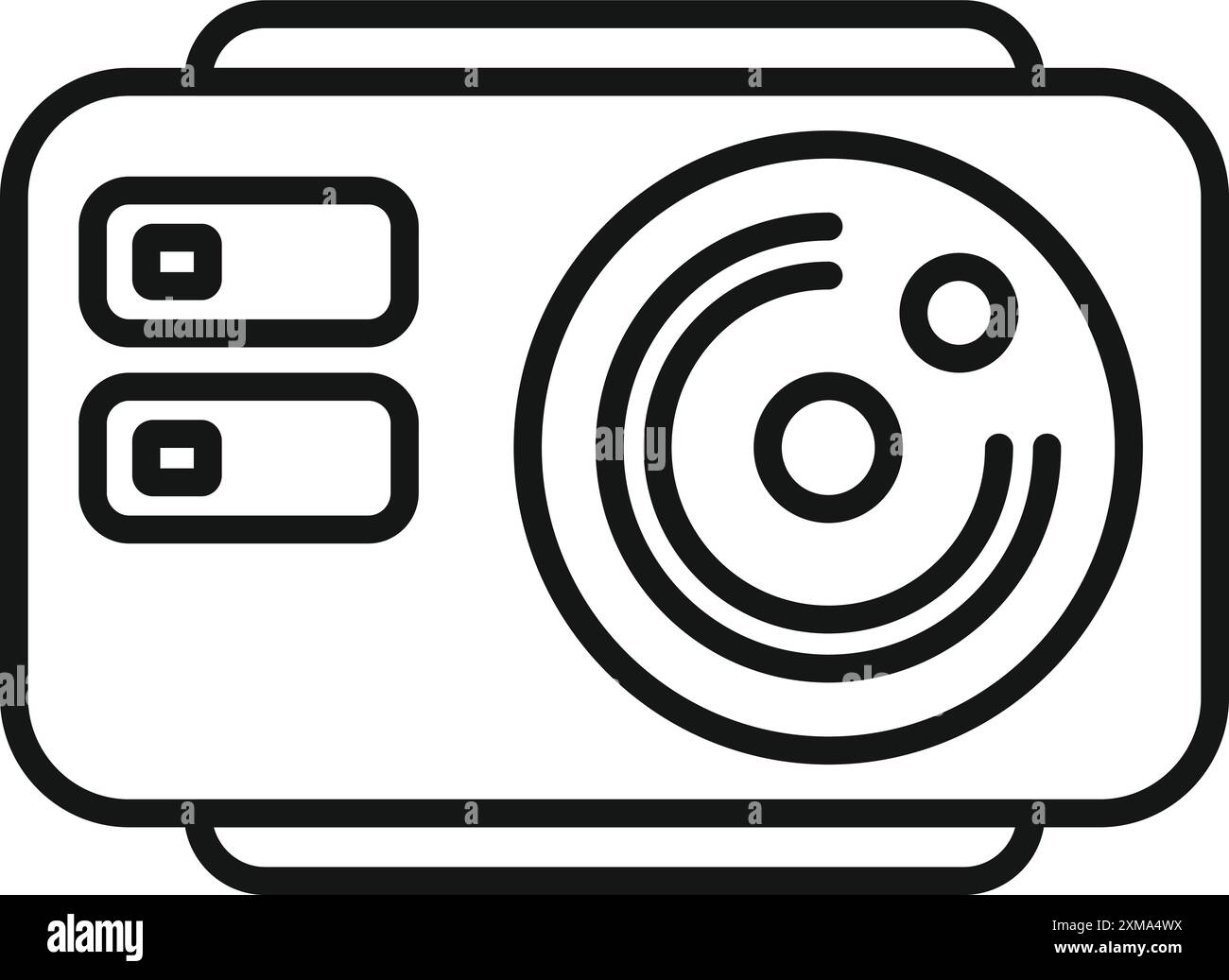 Dessin au trait noir et blanc d'une caméra d'action, parfait pour représenter la création de contenu Illustration de Vecteur