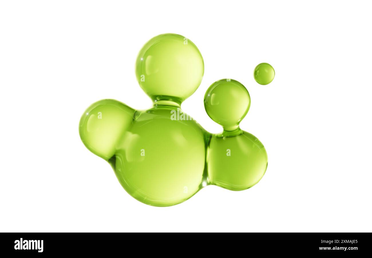 Éléments transparents de bulles vertes, rendu 3D. Illustration 3D. Banque D'Images