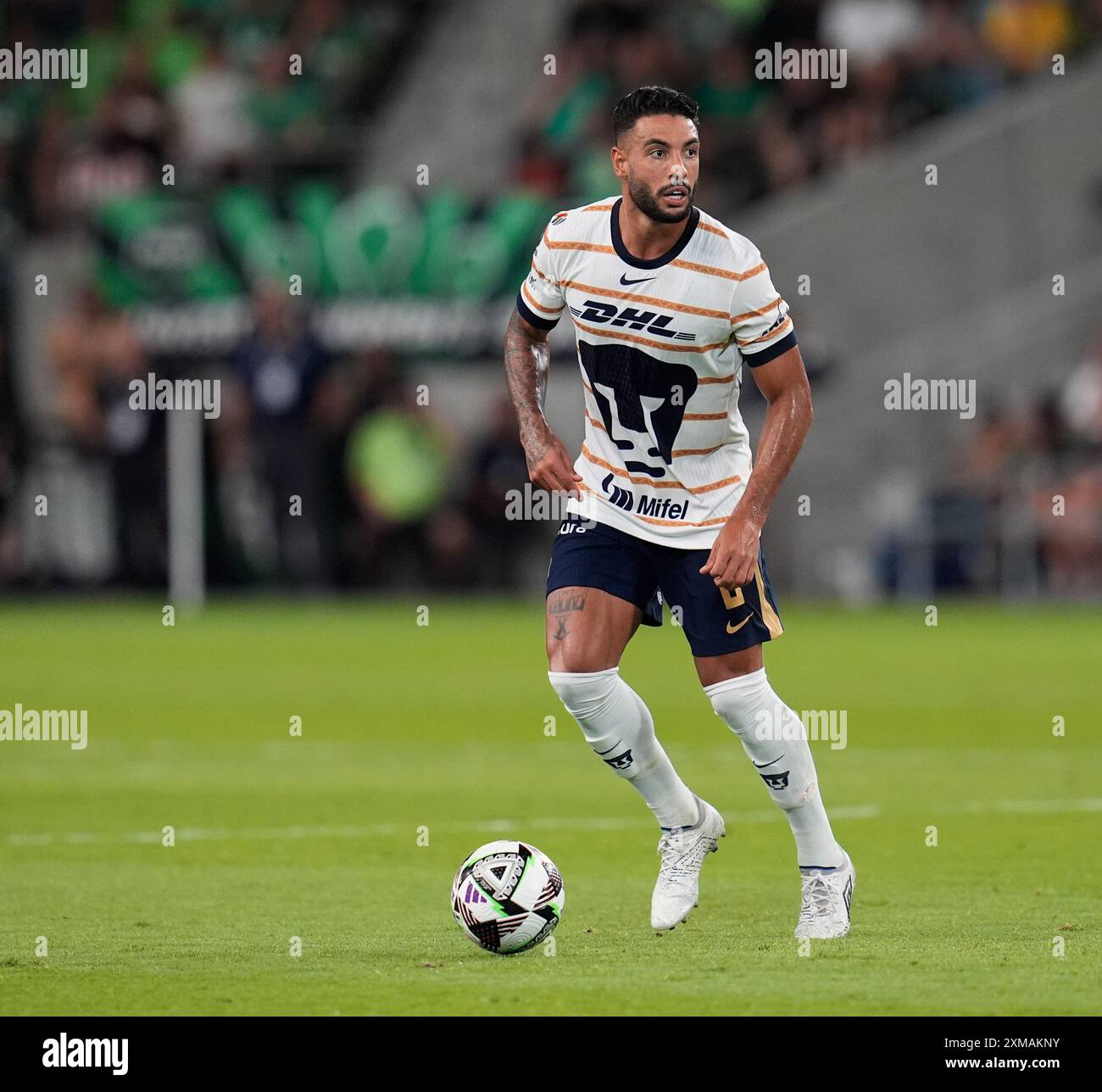 Austin, Texas, États-Unis. 26 juillet 2024. Nathan Silva (6 ans), défenseur de l'UNAM de Pumas, déplace le ballon lors d'un match de football de la Leagues Cup le 26 juillet 2024 à Austin. Austin a gagné, 3-2. (Crédit image : © Scott Coleman/ZUMA Press Wire) USAGE ÉDITORIAL SEULEMENT! Non destiné à UN USAGE commercial ! Crédit : ZUMA Press, Inc/Alamy Live News Banque D'Images