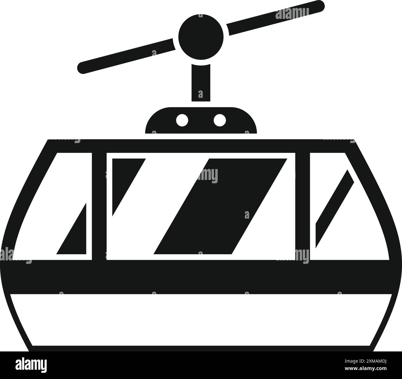 Icône noire et blanche d'un téléphérique se déplaçant jusqu'à une station de ski avec de grandes fenêtres Illustration de Vecteur