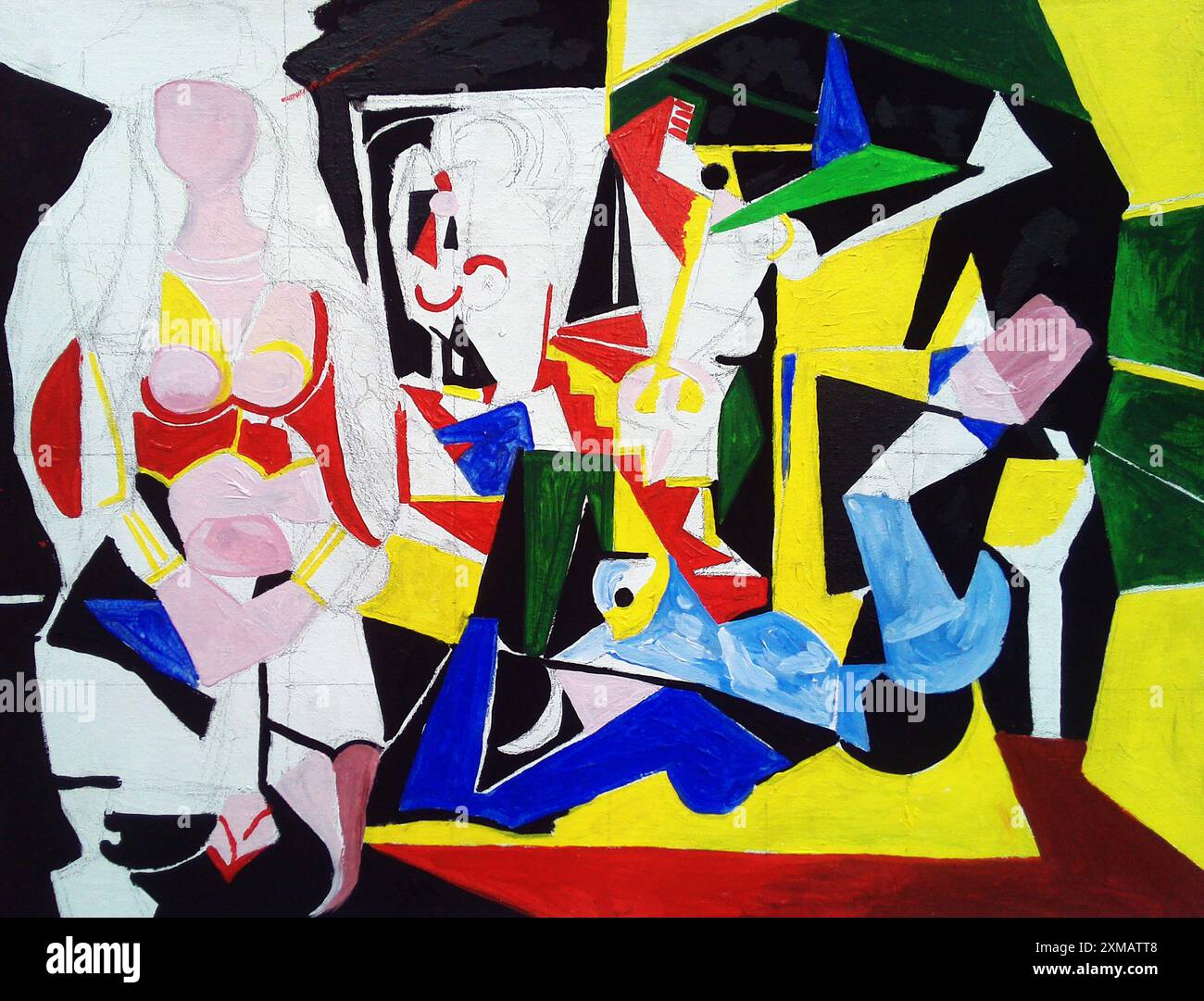 Peinture à l'huile d'art original Abstract Triangle Curve Square Banque D'Images