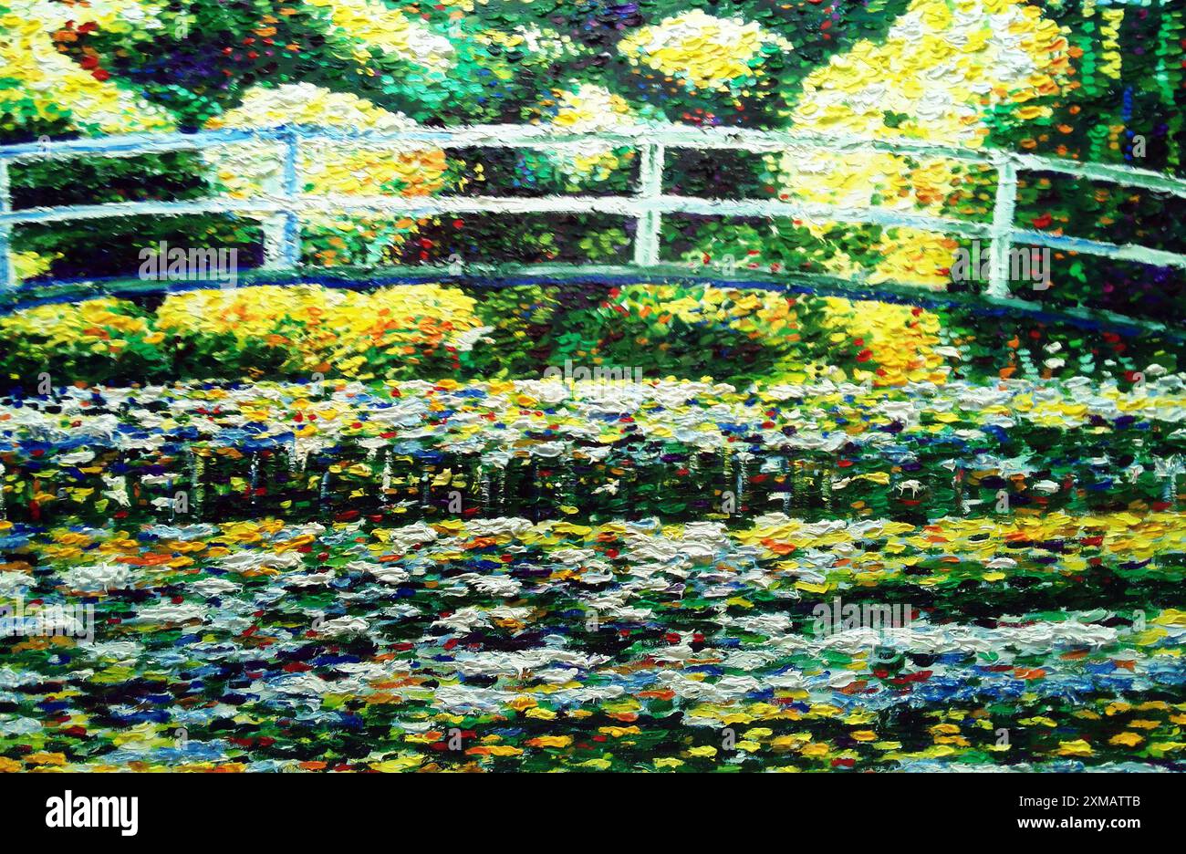 Peinture d'art fond de fleur de lotus de couleur huile de thaïlande , Claude Monet , nénuphars et pont japonais Banque D'Images