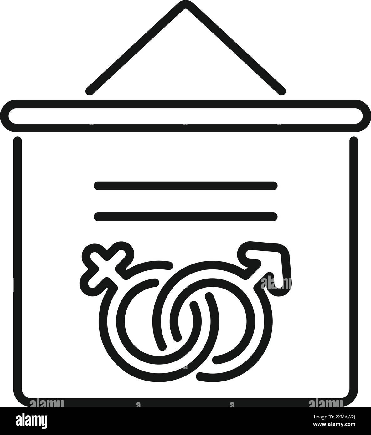 Icône de style dessin au trait d'une bannière montrant les symboles de genre masculin et féminin entrelacés, plaidant pour l'égalité des droits et des chances pour tous les sexes Illustration de Vecteur