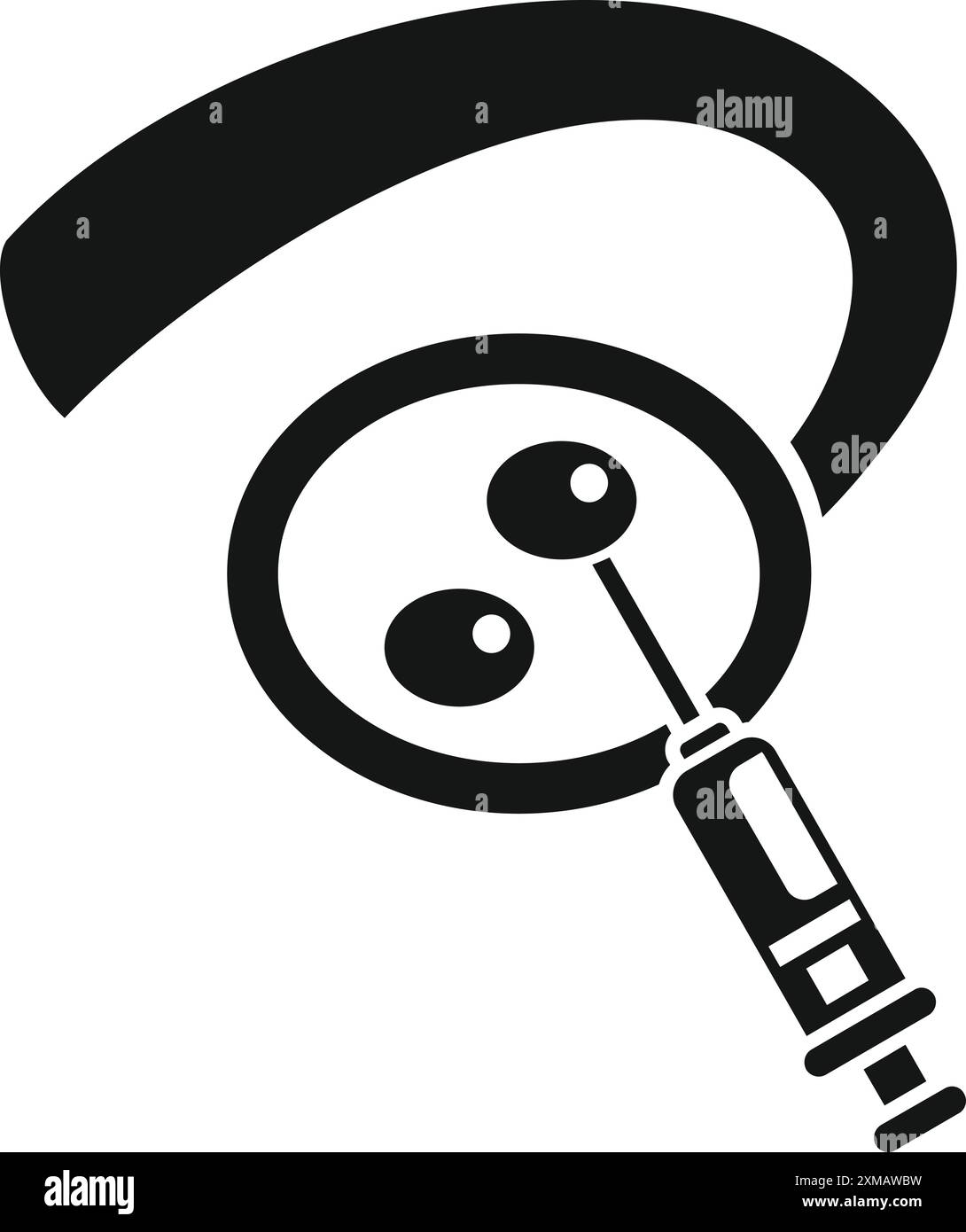 Icône noire et blanche d'une seringue injectant une substance dans une boîte de Pétri contenant deux ovocytes, représentant le processus de fécondation in vitro Illustration de Vecteur