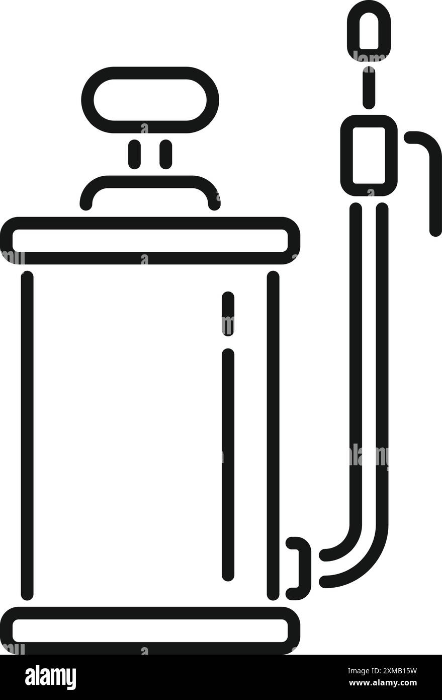 Dessin au trait noir et blanc d'un pulvérisateur à pompe manuelle, idéal pour le jardinage, l'agriculture et l'entretien des plantes Illustration de Vecteur