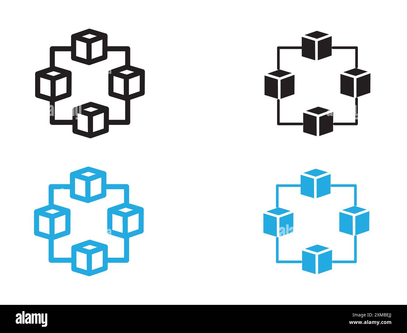 Marque de logo de ligne vectorielle d'icône de technologie blockchain ou style de contour de collection de jeu de symboles Illustration de Vecteur