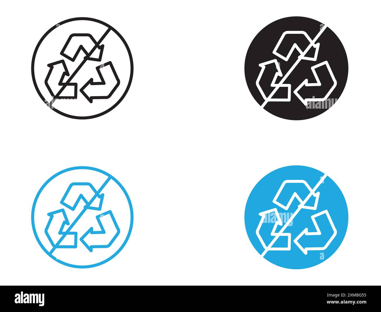 Marque de logo de ligne de vecteur d'icône non recyclable ou style de contour de collection de jeu de symboles Illustration de Vecteur