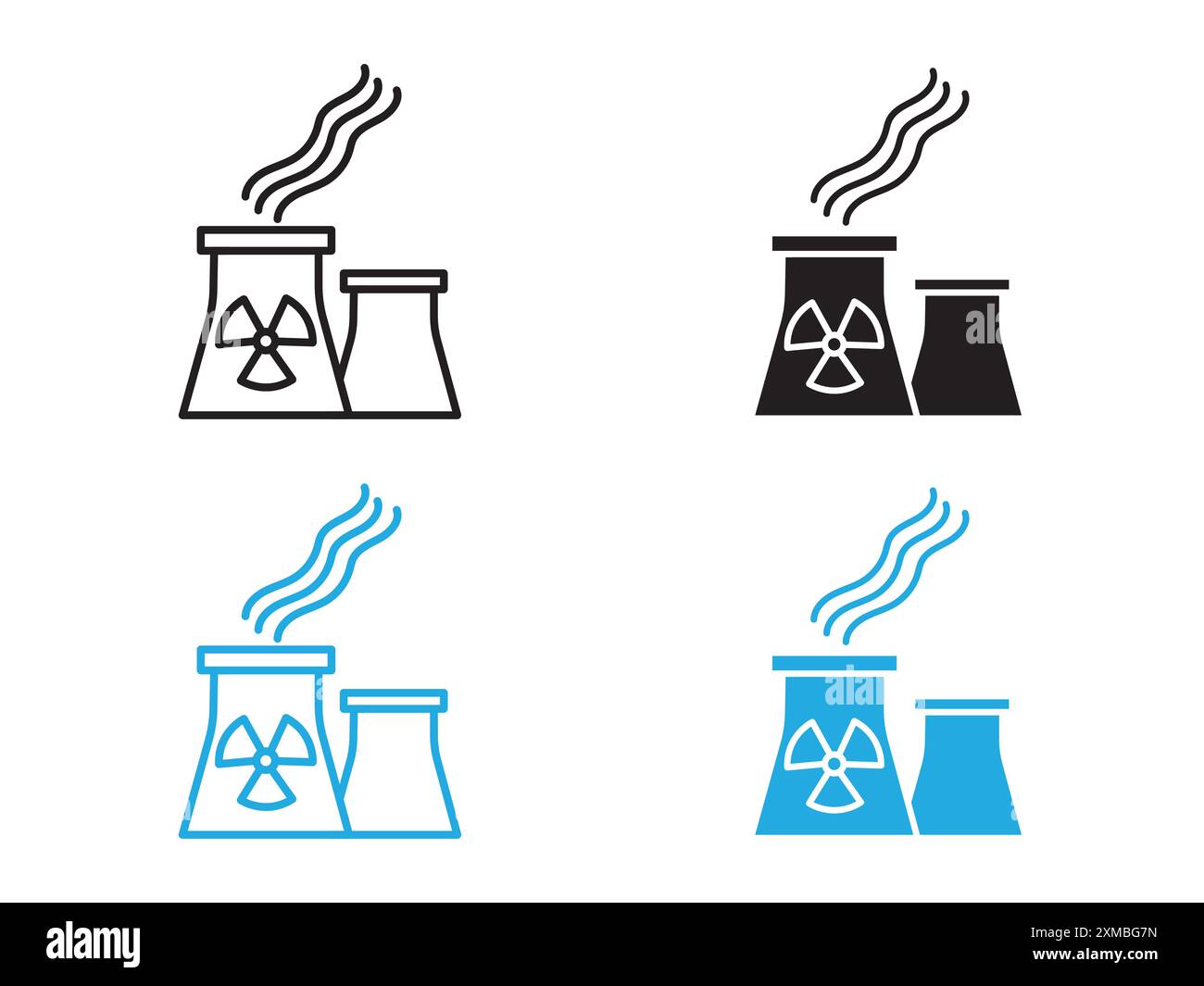 Marque de logo de ligne vectorielle d'icône de centrale nucléaire ou style de contour de collection de jeu de symboles Illustration de Vecteur