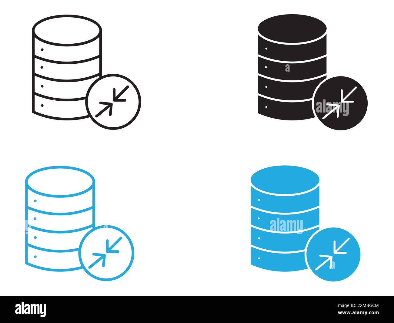 Rétrécir la marque de logo de ligne vectorielle d'icône de base de données ou le style de contour de collection de jeu de symboles Illustration de Vecteur