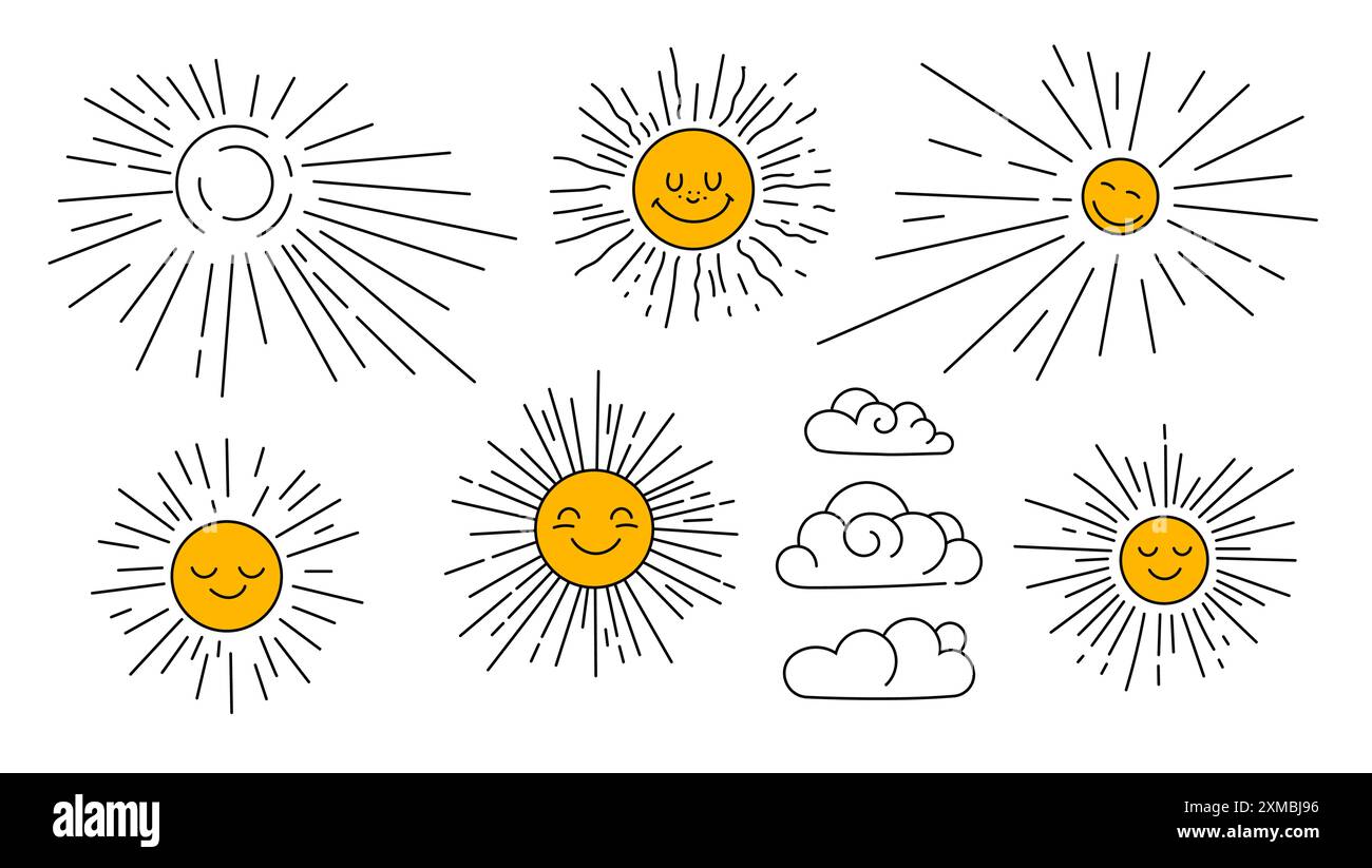 Doodle coucher du soleil et des nuages, dessin de bande dessinée Illustration de Vecteur