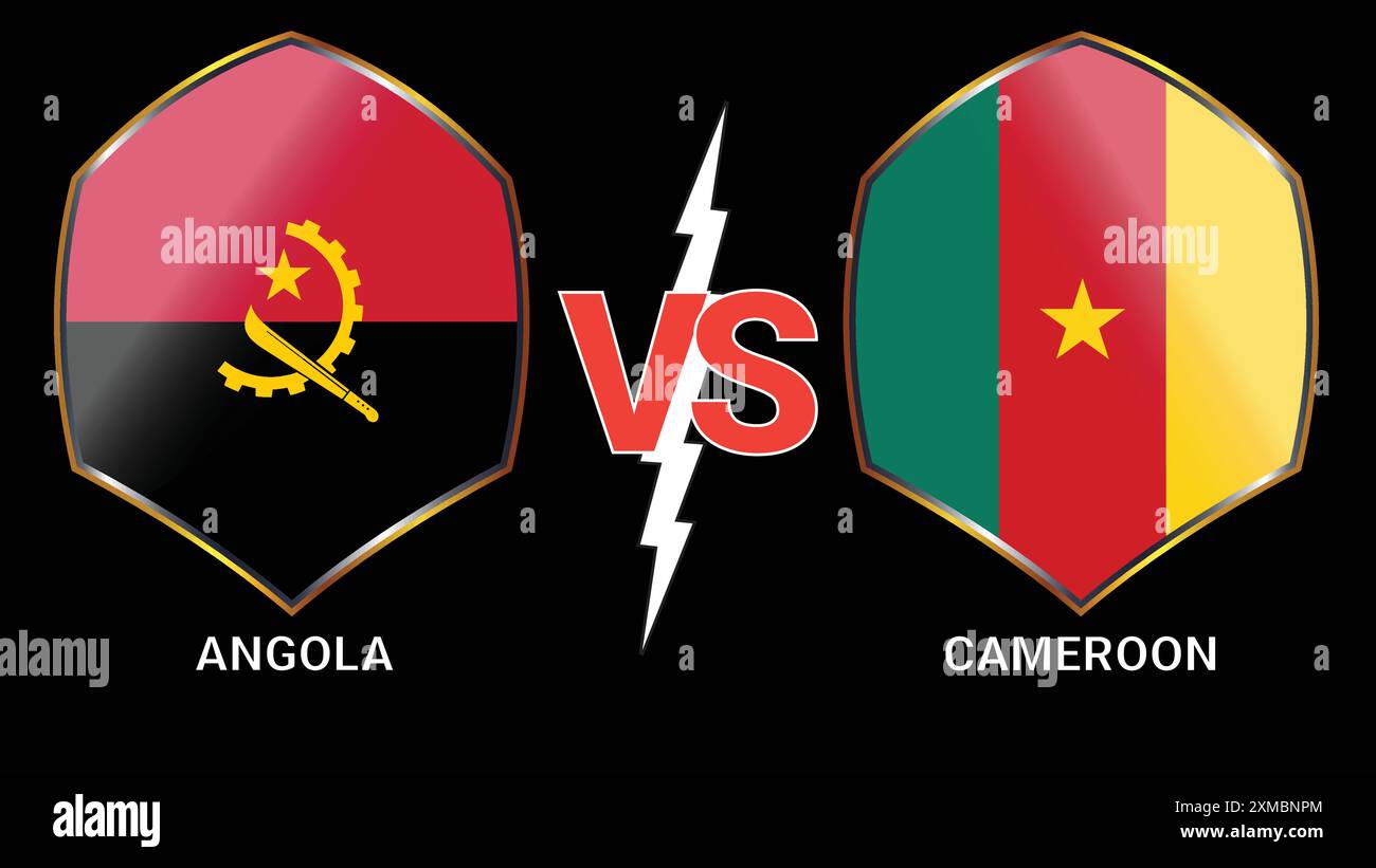 Angola vs Cameroun Soccer match : drapeaux nationaux sur fond noir Illustration de Vecteur