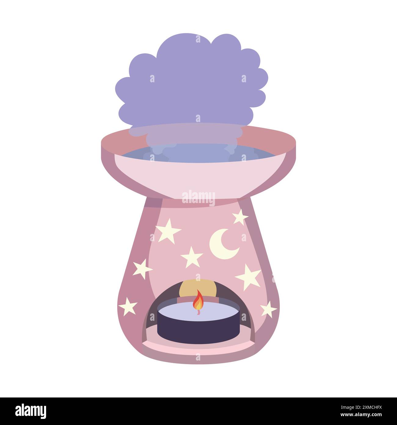Chauffe-porcelaine rose avec étoiles et lune pour préparer une potion magique violette Illustration de Vecteur