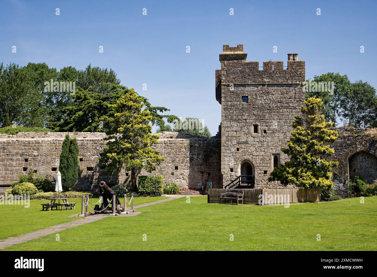 Le château de Caldicott se prélasse du soleil d'été gallois Banque D'Images