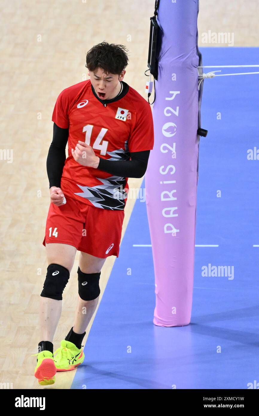 ISHIKAWA Yuki, poule C de la ronde préliminaire de volleyball, Japon vs Allemagne (2-3) à la South Paris Arena 1, lors des Jeux Olympiques de Paris 2024, 27 juillet 2024, Paris, France. Crédit : Enrico Calderoni/AFLO SPORT/Alamy Live News Banque D'Images