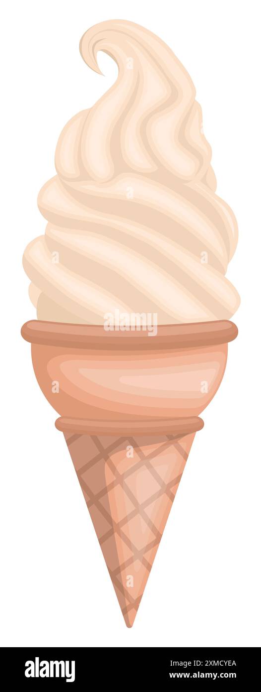 Crème glacée à la vanille magnifiquement présentée dans un cône doux Illustration de Vecteur