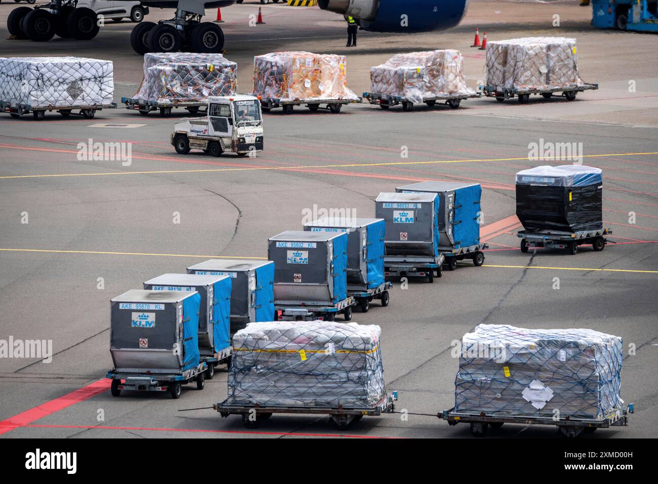 Aéroport d'Amsterdam Schiphol, avion au terminal, portes d, enregistrement, aire de trafic, chargement de fret aérien, bagages, Amsterdam, pays-Bas Banque D'Images