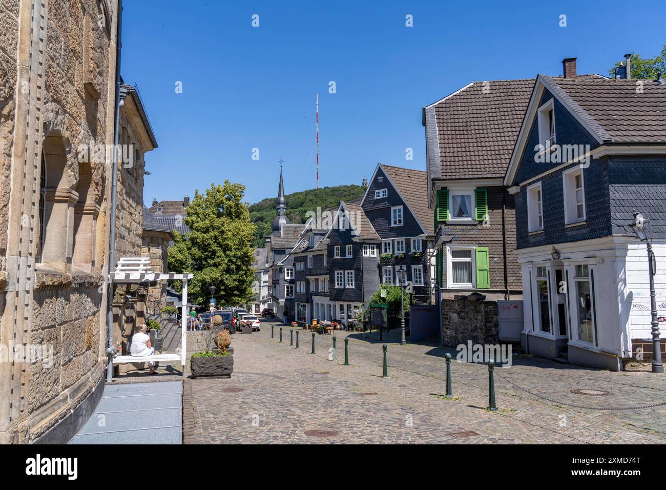 Le vieux centre ville de Langenberg, un quartier de Velbert dans le quartier de Mettmann, l'une des 2 antennes de l'émetteur Langenberg du WDR pour Banque D'Images