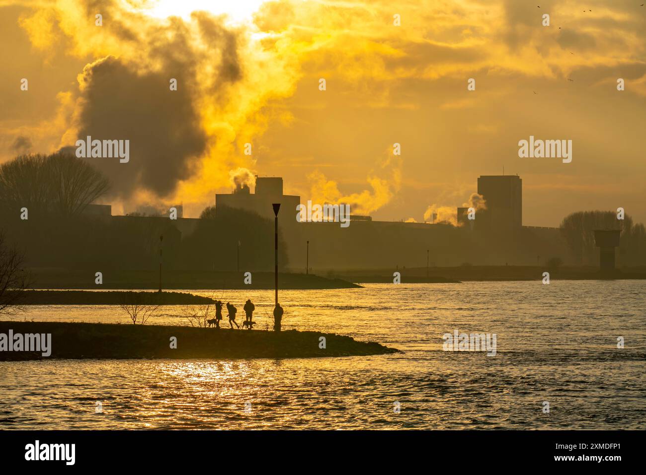 Rhin à Duisbourg-Bruckhausen, aciéries ThyssenKrupp Steel, Winter, Duisbourg, Rhénanie du Nord-Westphalie, Allemagne Banque D'Images