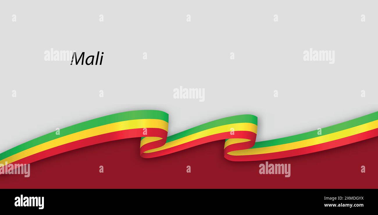 Ruban 3d avec drapeau national Mali isolé sur fond blanc avec copyspace Illustration de Vecteur