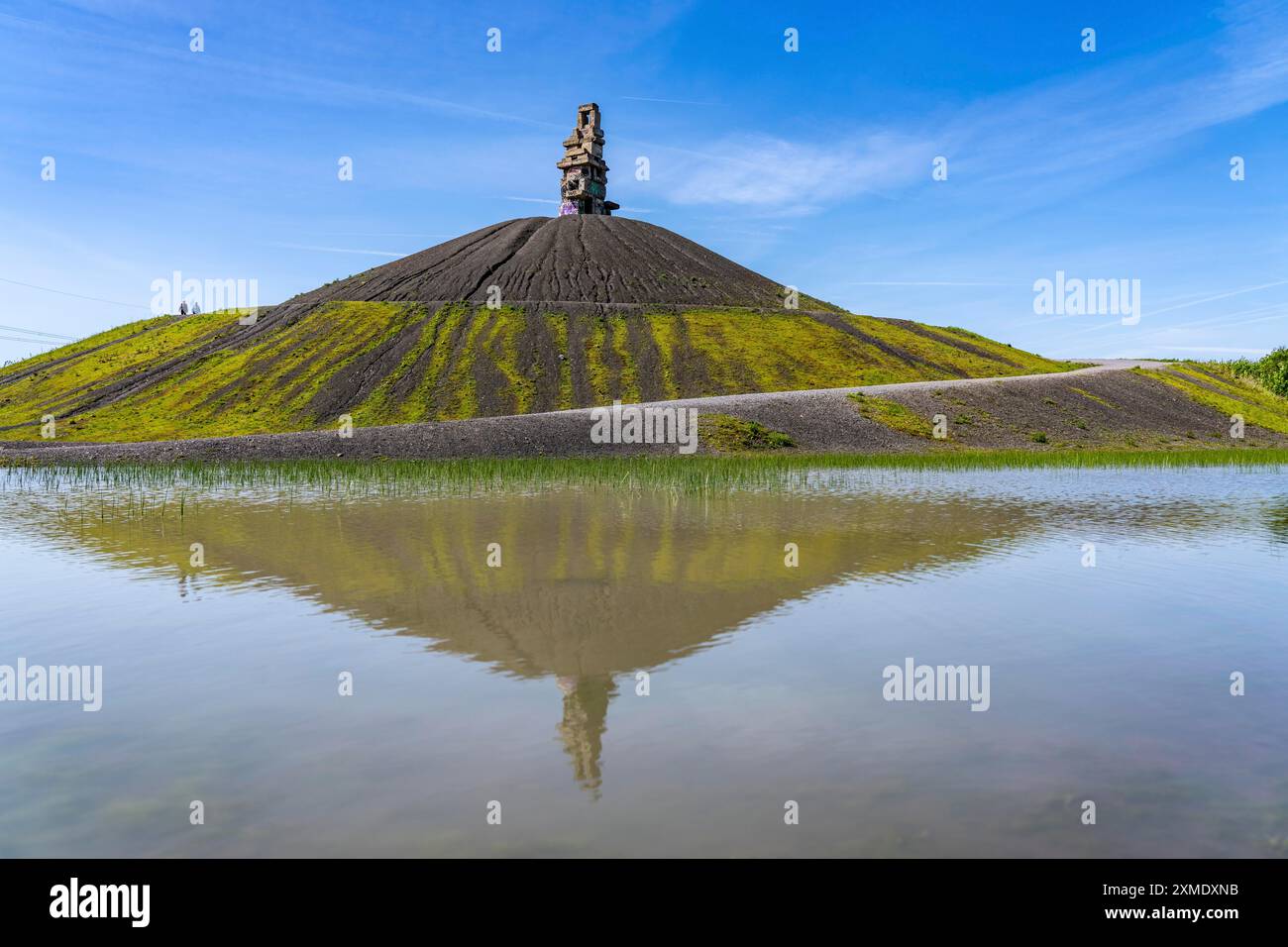 Rheinelbe pointe de butin à Gelsenkirchen, 100 mètres de haut pointe de butin, parc paysager, avec la sculpture Himmelsleiter, faite à partir de parties en béton de la Banque D'Images