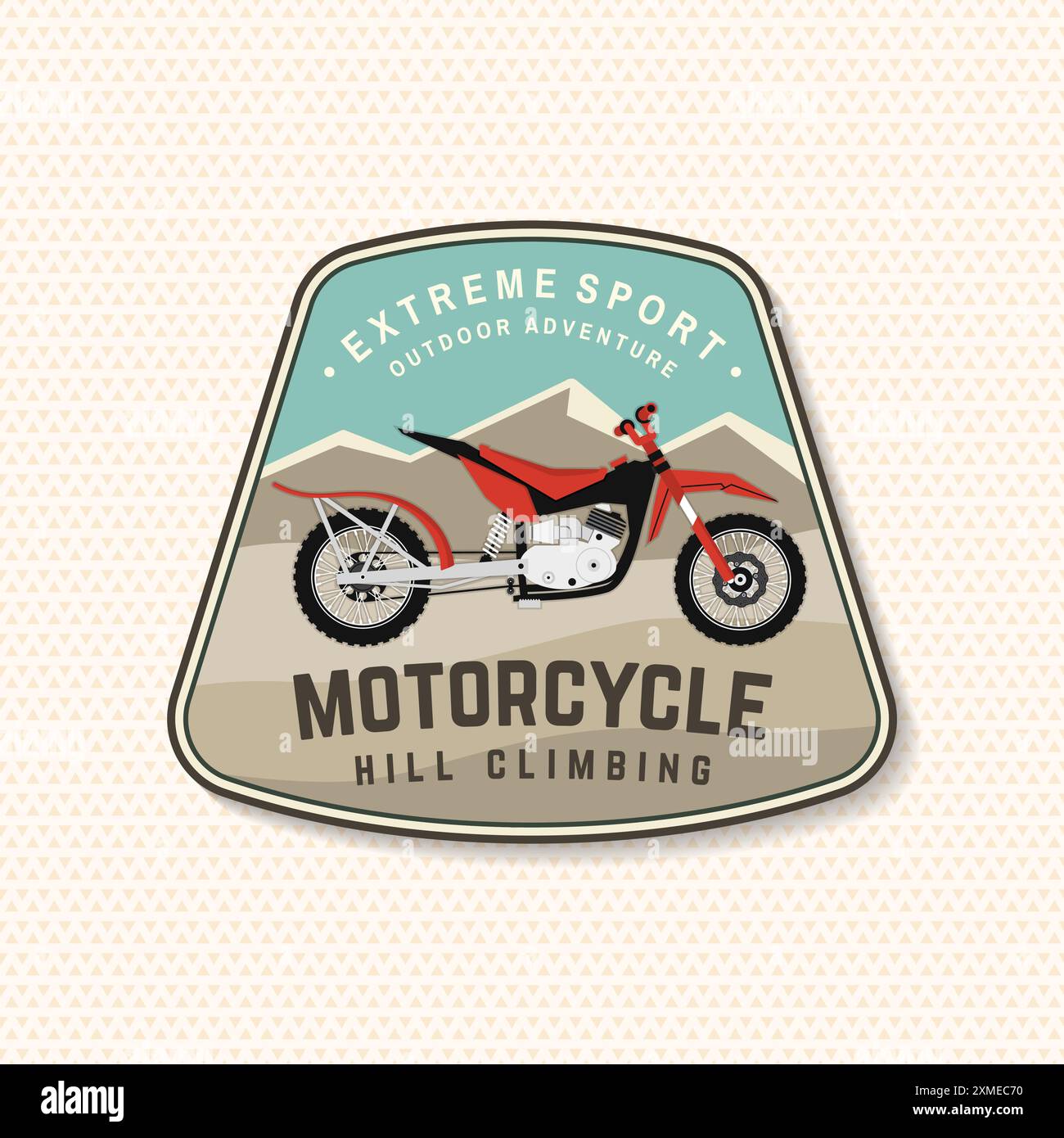 Logo de montée de colline de moto, badge, autocollant. Vecteur. Sport extrême avec moto pour saut extrême et course en montagne. Illustration de Vecteur