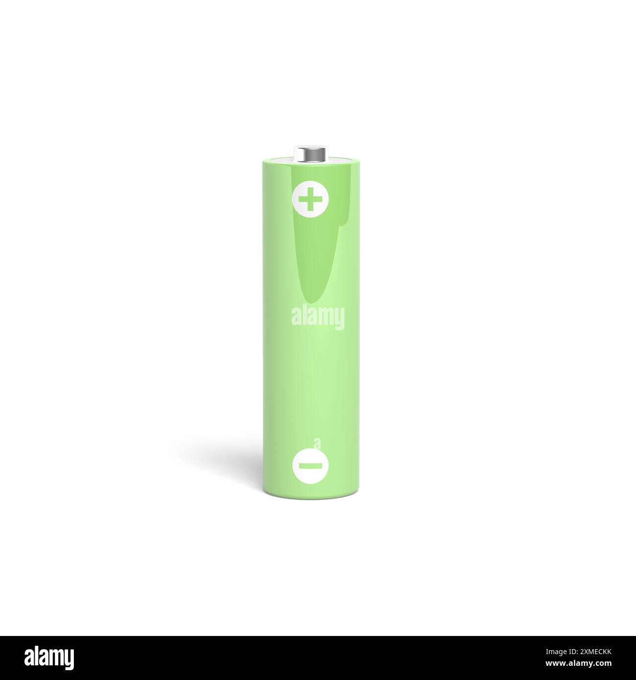 Pile AA isolée sur fond blanc. Couleur verte. illustration 3d. Banque D'Images