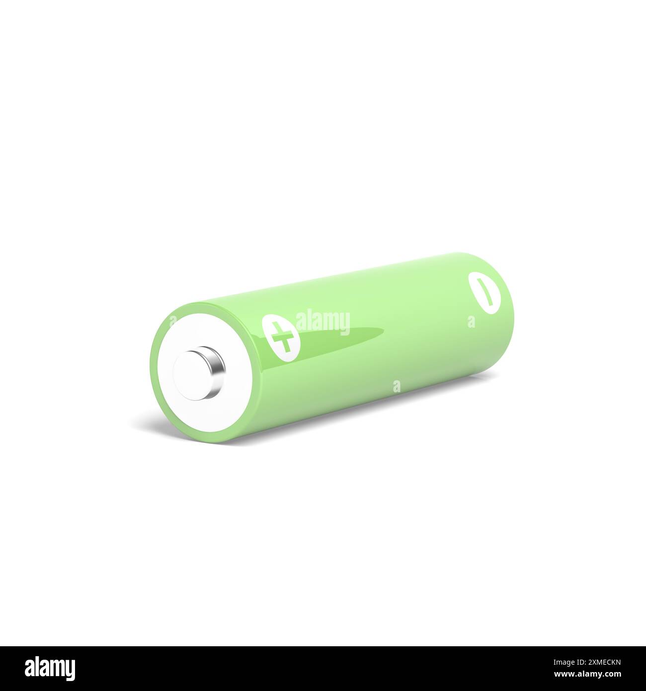 Pile AA isolée sur fond blanc. Couleur verte. illustration 3d. Banque D'Images