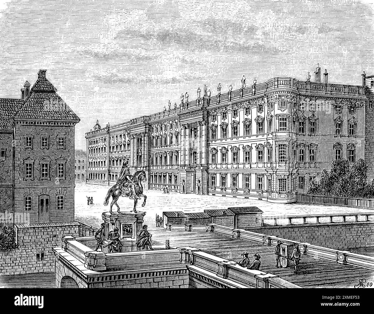 Palais royal de Berlin, résidence des rois, statue équestre du Grand électeur sur le long Pont, histoire prussienne, architecture, peuple Banque D'Images