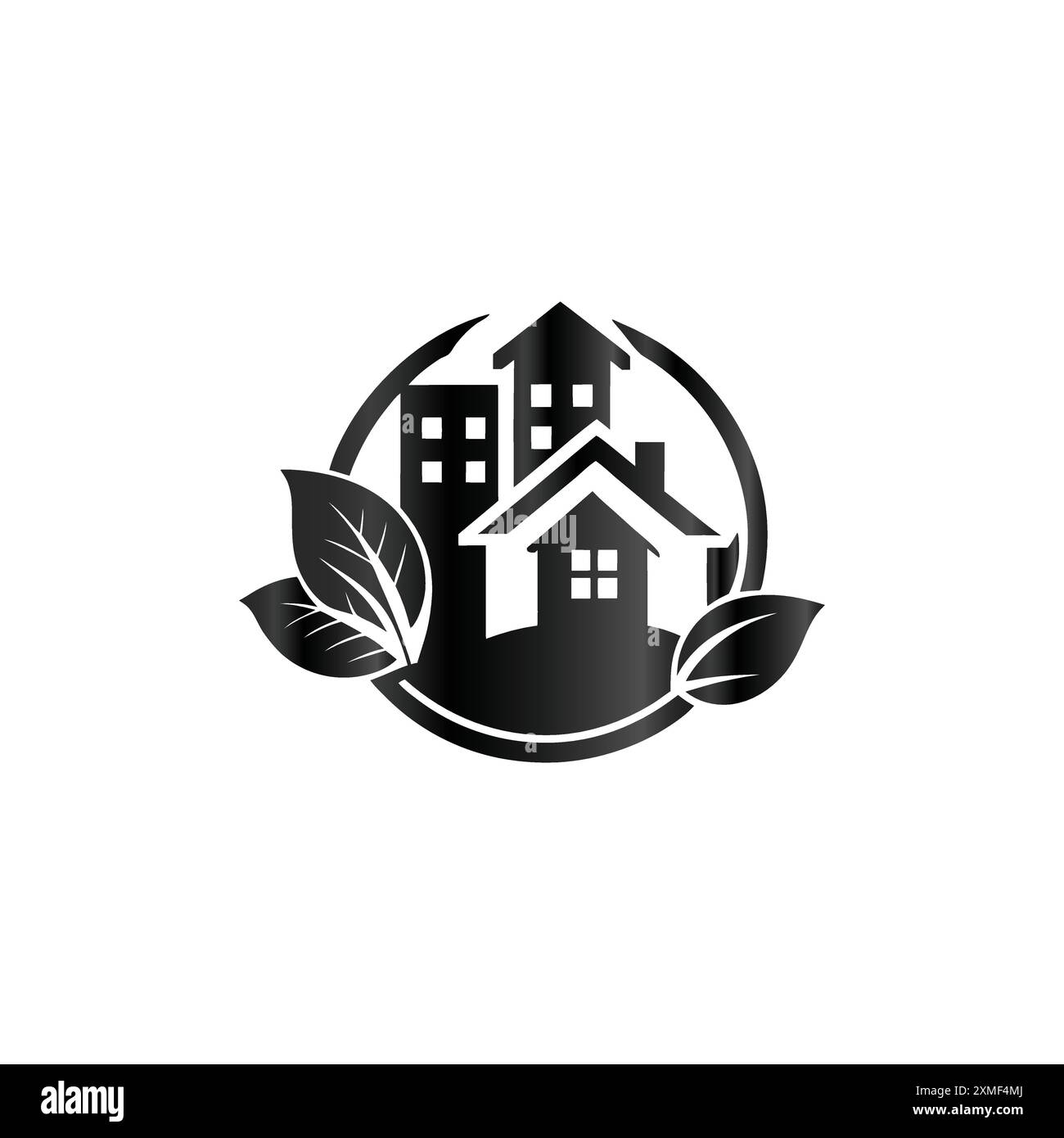 Conception de bâtiments et de feuilles. Logo immobilier. Logo propriété et construction. Illustration de Vecteur