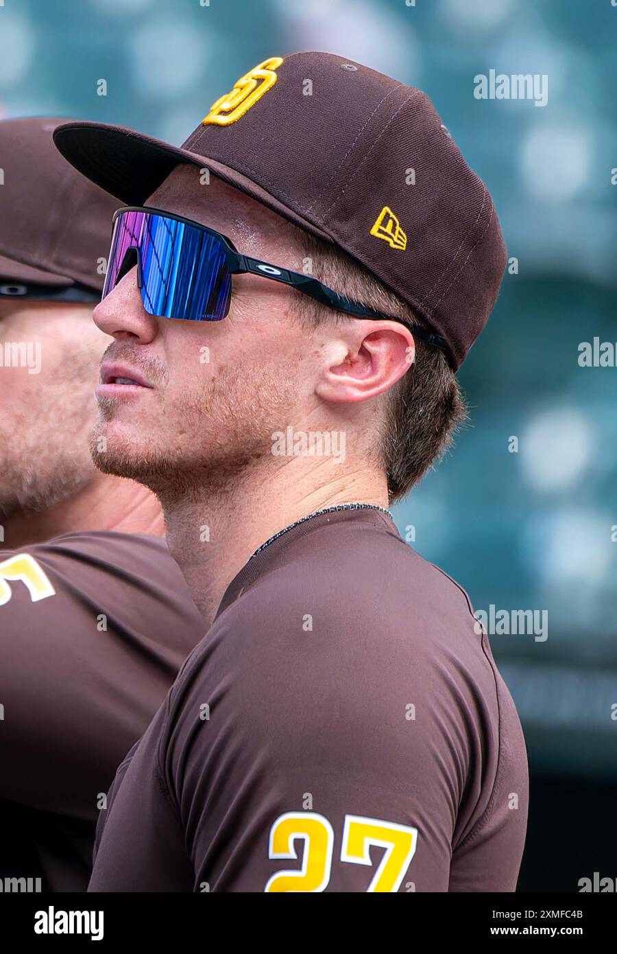 Baltimore, États-Unis. 27 juillet 2024. BALTIMORE, MD - JUILLET 27 : Bryce Johnson (27) avant un match MLB entre les Orioles de Baltimore et les Padres de San Diego, le 27 juillet 2024, à Orioles Park à Camden Yards, à Baltimore, Maryland. (Photo de Tony Quinn/SipaUSA) crédit : Sipa USA/Alamy Live News Banque D'Images