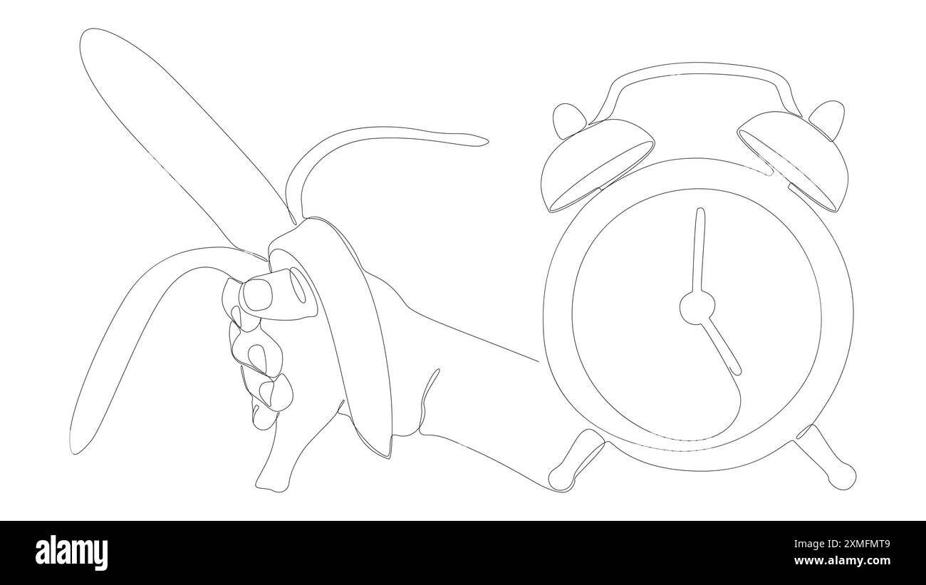 Une ligne continue de réveil avec banane. Concept vectoriel d'illustration de ligne mince. Contour Drawing idées créatives. Illustration de Vecteur