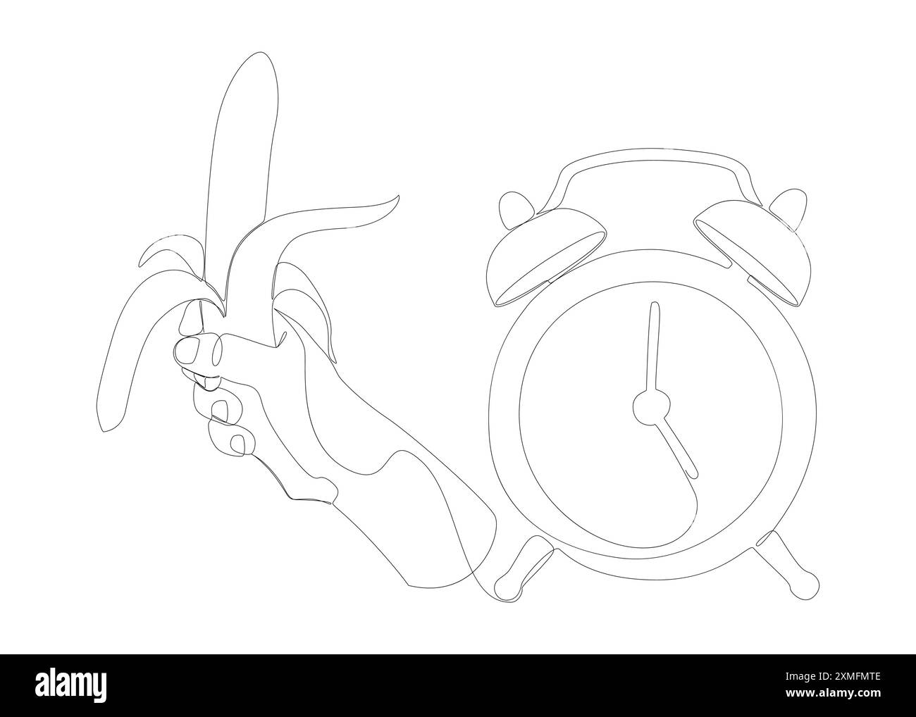 Une ligne continue de réveil avec banane. Concept vectoriel d'illustration de ligne mince. Contour Drawing idées créatives. Illustration de Vecteur