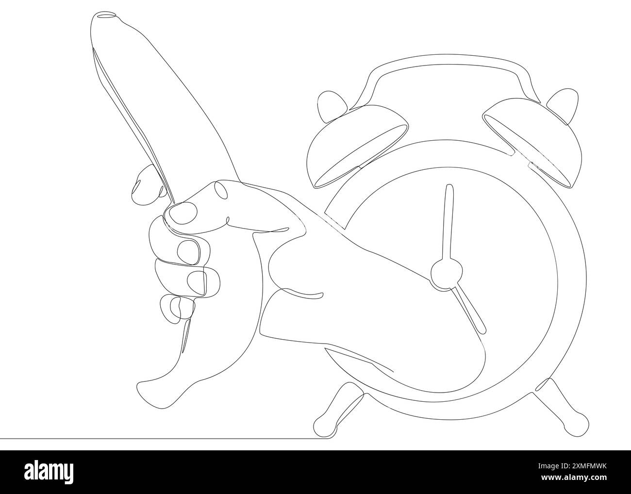 Une ligne continue de réveil avec banane. Concept vectoriel d'illustration de ligne mince. Contour Drawing idées créatives. Illustration de Vecteur