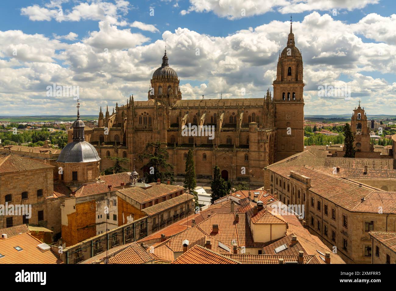 Vue panoramique aérienne de Salamanque avec la cathédrale de Salamanque (ancienne et nouvelle cathédrale) à Salamanque, Espagne. Paysage urbain de Salamanque, jour, pas de gens. Banque D'Images