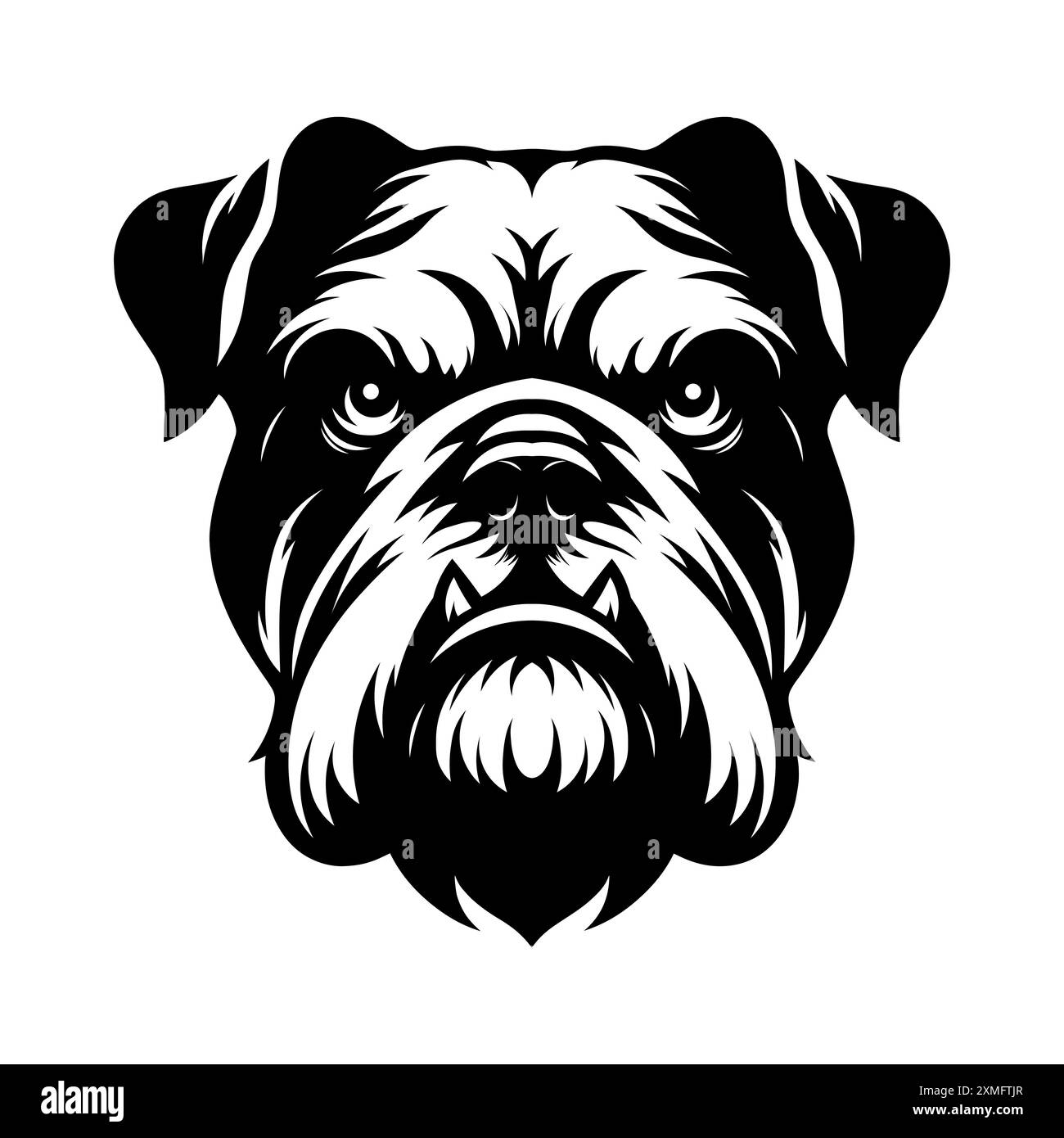 Silhouette de vecteur de visage de bouledogue en colère sur fond blanc Illustration de Vecteur
