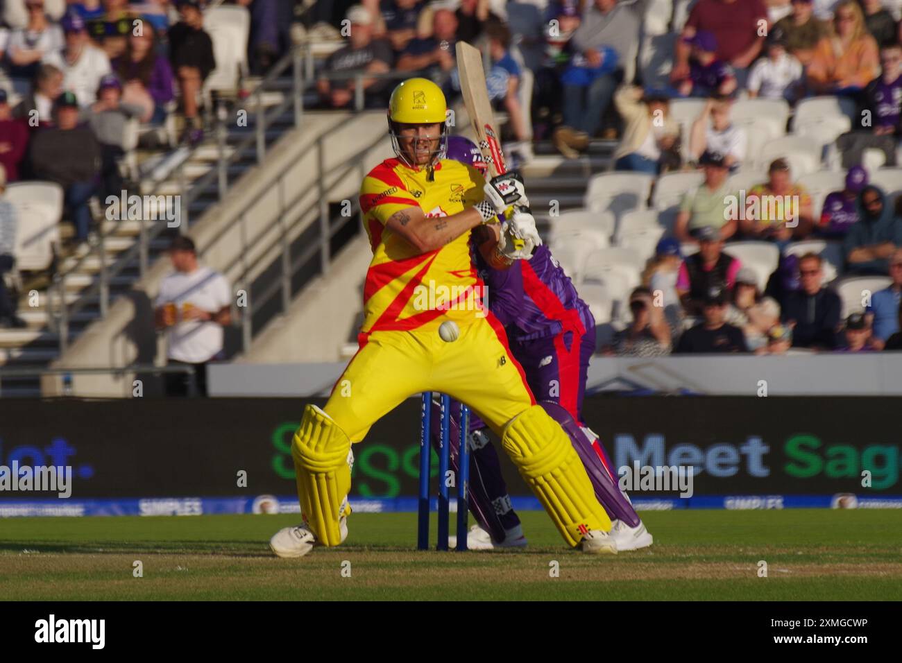 Leeds, 26 juillet 2024. Sam Hain battant pour les hommes de Trent Rockets contre les hommes des Northern Superchargers dans les cent à Headingley. Crédit : Colin Edwards Banque D'Images