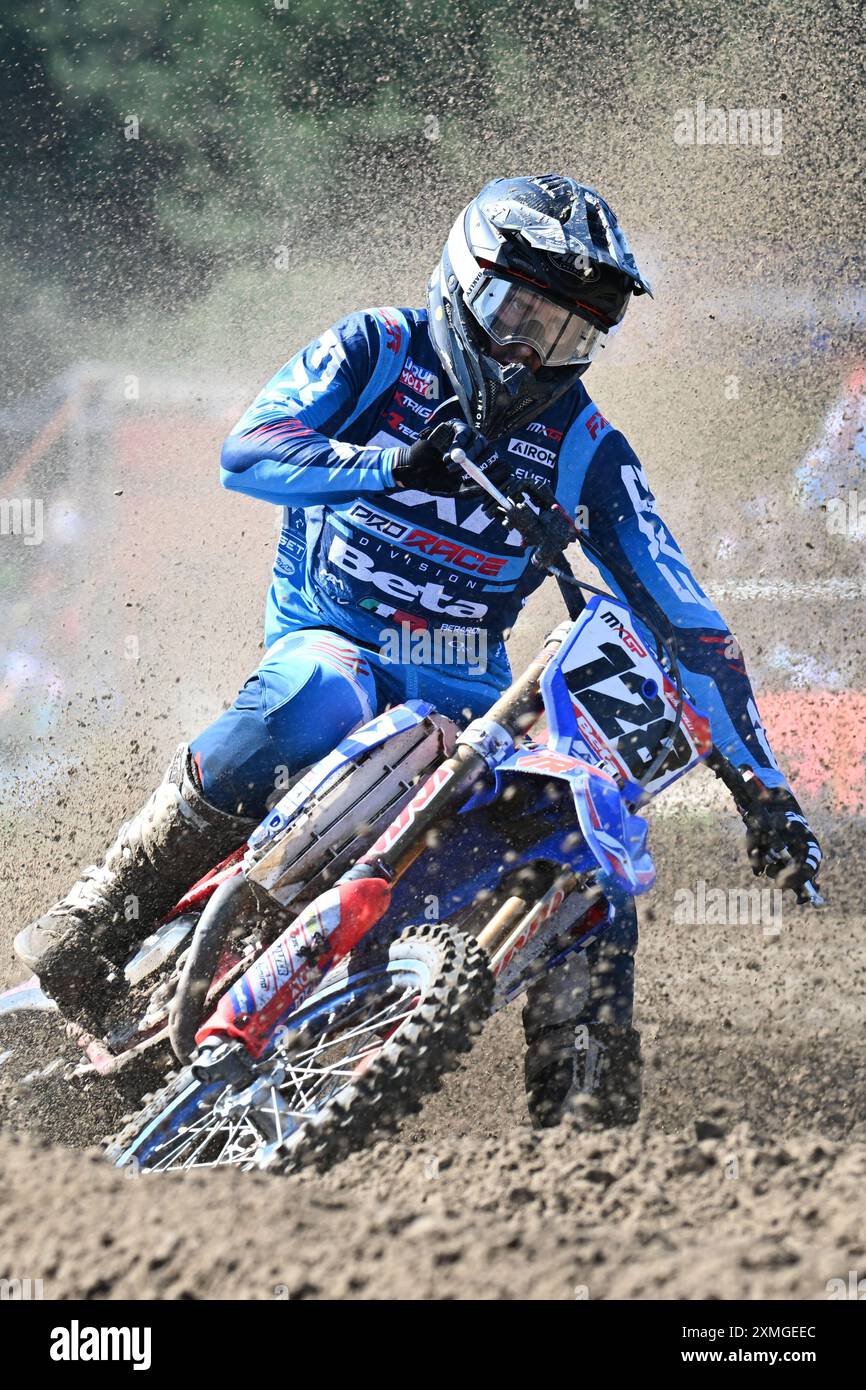 Lommel, Belgique. 28 juillet 2024. Italien Ivo Monticelli photographié lors de l'échauffement avant le Grand Prix MXGP Flanders de motocross, course 14/20 du Championnat du monde FIM de Motocross, dimanche 28 juillet 2024 à Lommel. BELGA PHOTO MAARTEN STRAETEMANS crédit : Belga News Agency/Alamy Live News Banque D'Images