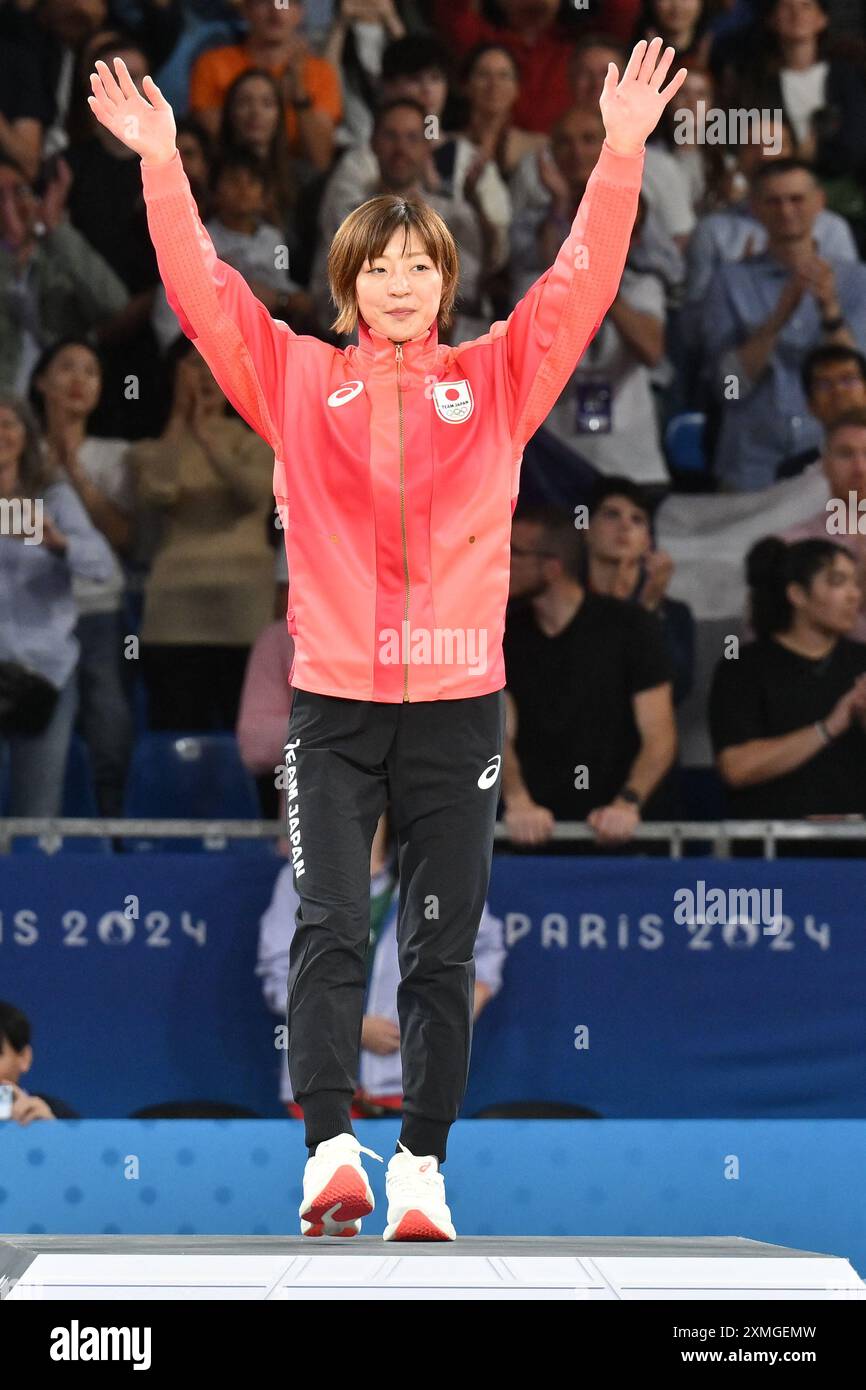 Paris, France. 27 juillet 2024. Natsumi Tsunoda ( JPN ) Or, Judo, femmes -48 kg lors des Jeux Olympiques de Paris 2024 le 27 juillet 2024 à l'Arena champ de mars à Paris, France crédit : Abaca Press/Alamy Live News Banque D'Images