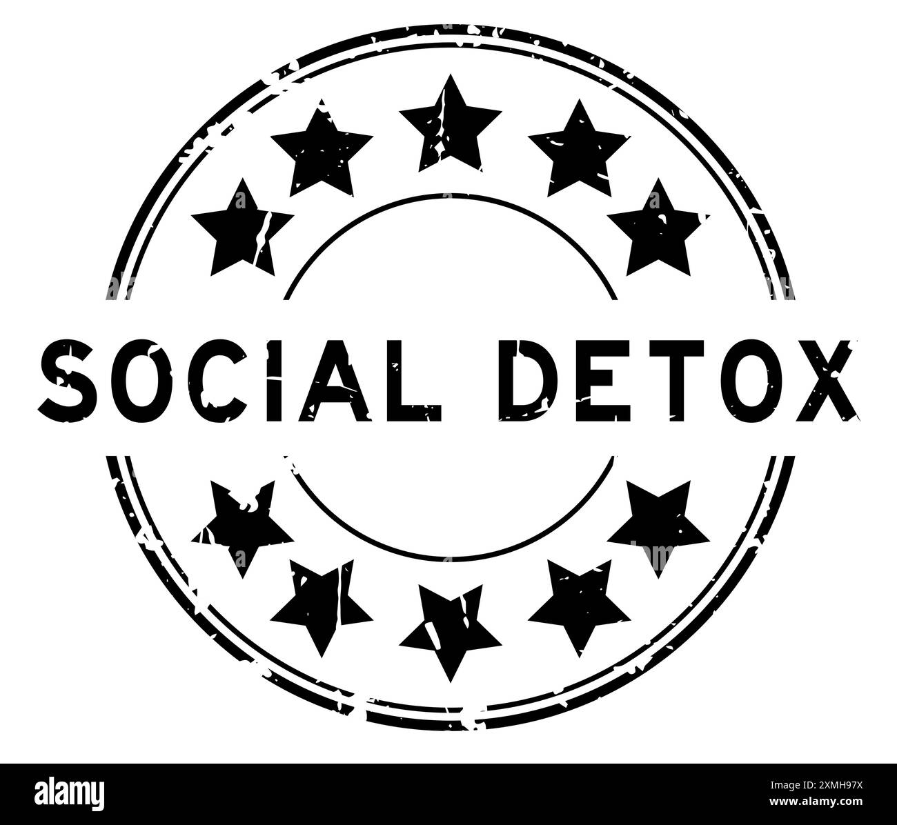 Mot de désintoxication sociale grunge avec tampon de joint en caoutchouc rond d'icône d'étoile sur fond blanc Illustration de Vecteur