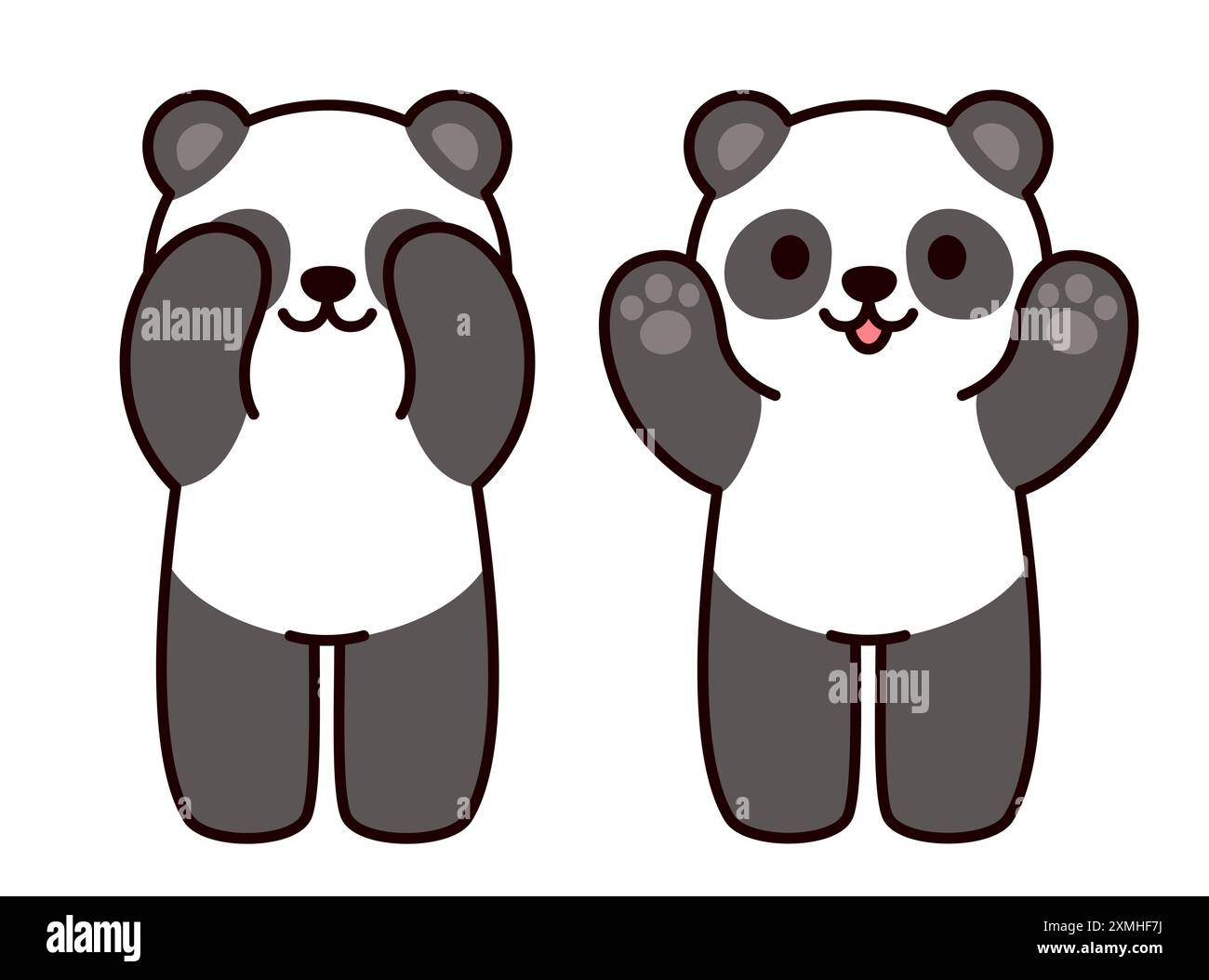 Mignon ours de panda de dessin animé jouant Peekaboo, se cachant et ouvrant le visage. Dessin d'animaux kawaii simple, illustration vectorielle. Illustration de Vecteur