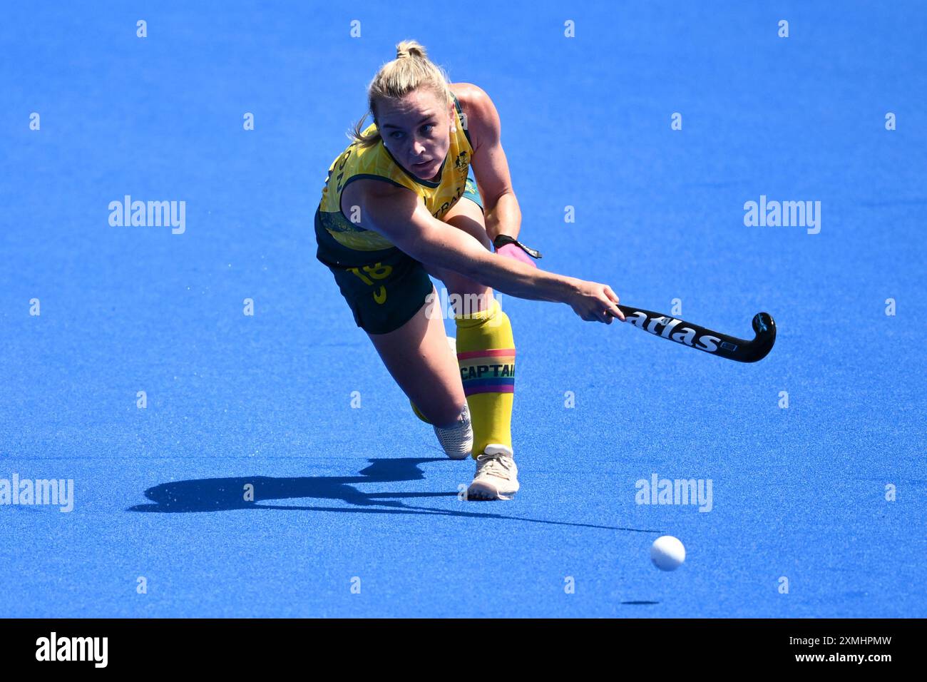 Paris, France. 28 juillet 2024. Jane Claxton, australienne, lors du match de hockey Womens Pool B entre l'Australie et l'Afrique du Sud au stade Yves-du-Manoir dans le cadre des Jeux Olympiques d'été de Paris 2024 à Paris, France, le dimanche 28 juillet 2024. (AAP image/Joel Carrett) NO ARCHIVING Credit : Australian Associated Press/Alamy Live News Banque D'Images