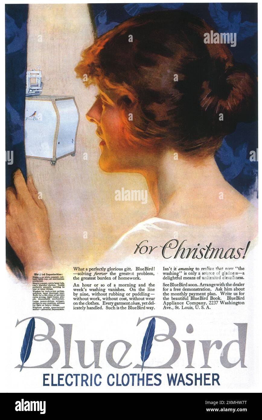 1919 Bluebird Blue Bird Electric Clothes Washer lave-linge machines à laver annonce de Noël Banque D'Images