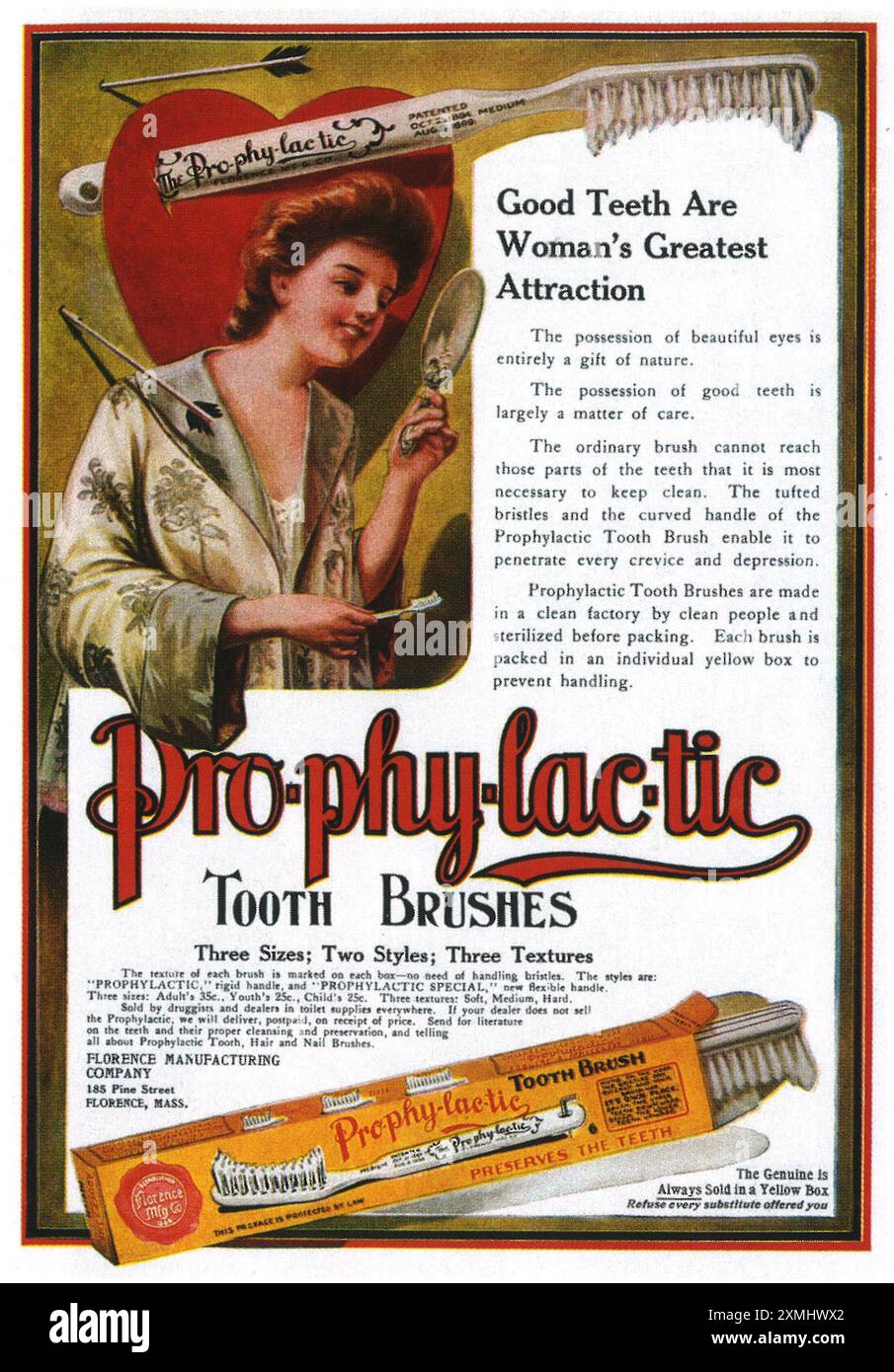 1907 publicité pour brosse à dents prophylactique - Pro-phy-lac-TIC Brush Co Banque D'Images