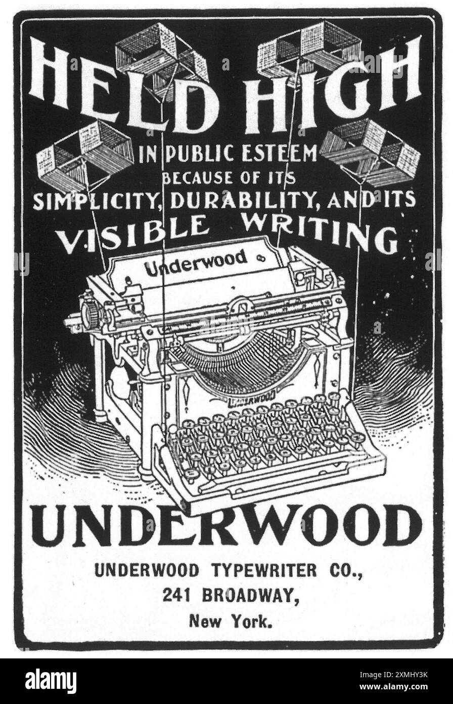 1904 annonce pour machine à écrire Underwood Banque D'Images