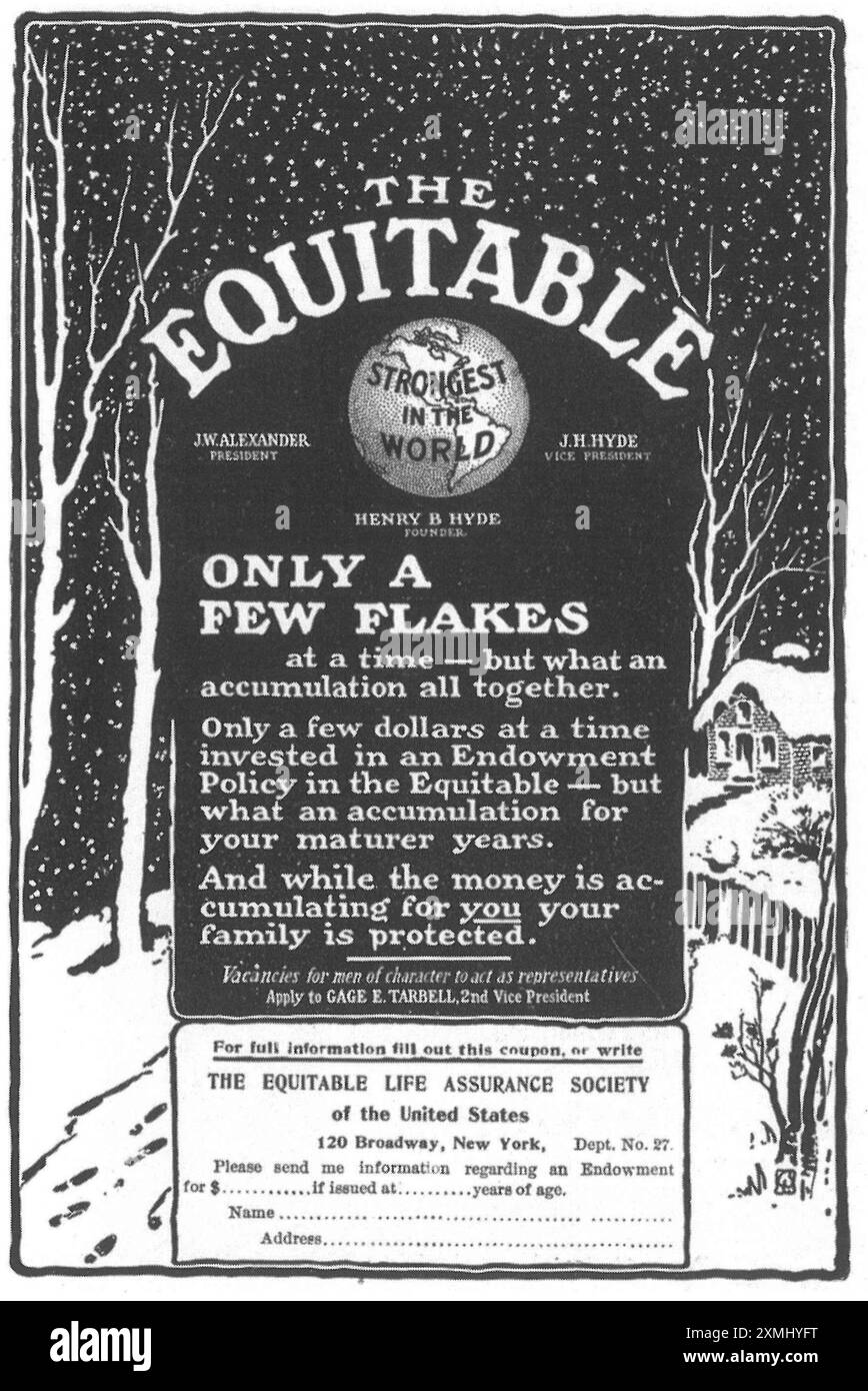 1904 annonce de la compagnie d'assurance Equitable Life Banque D'Images