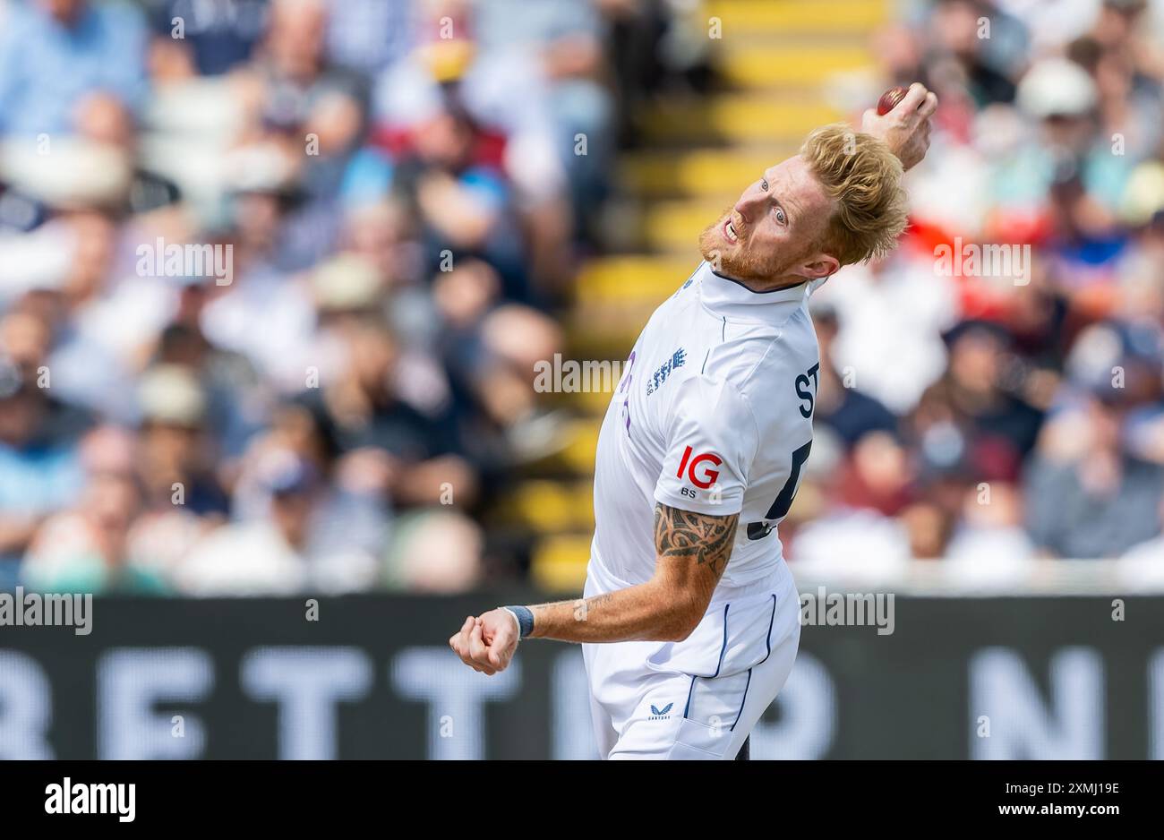 Ben Stokes bowling pour l'Angleterre le premier jour du 3ème Rothesay test match entre l'Angleterre et les Antilles. Banque D'Images