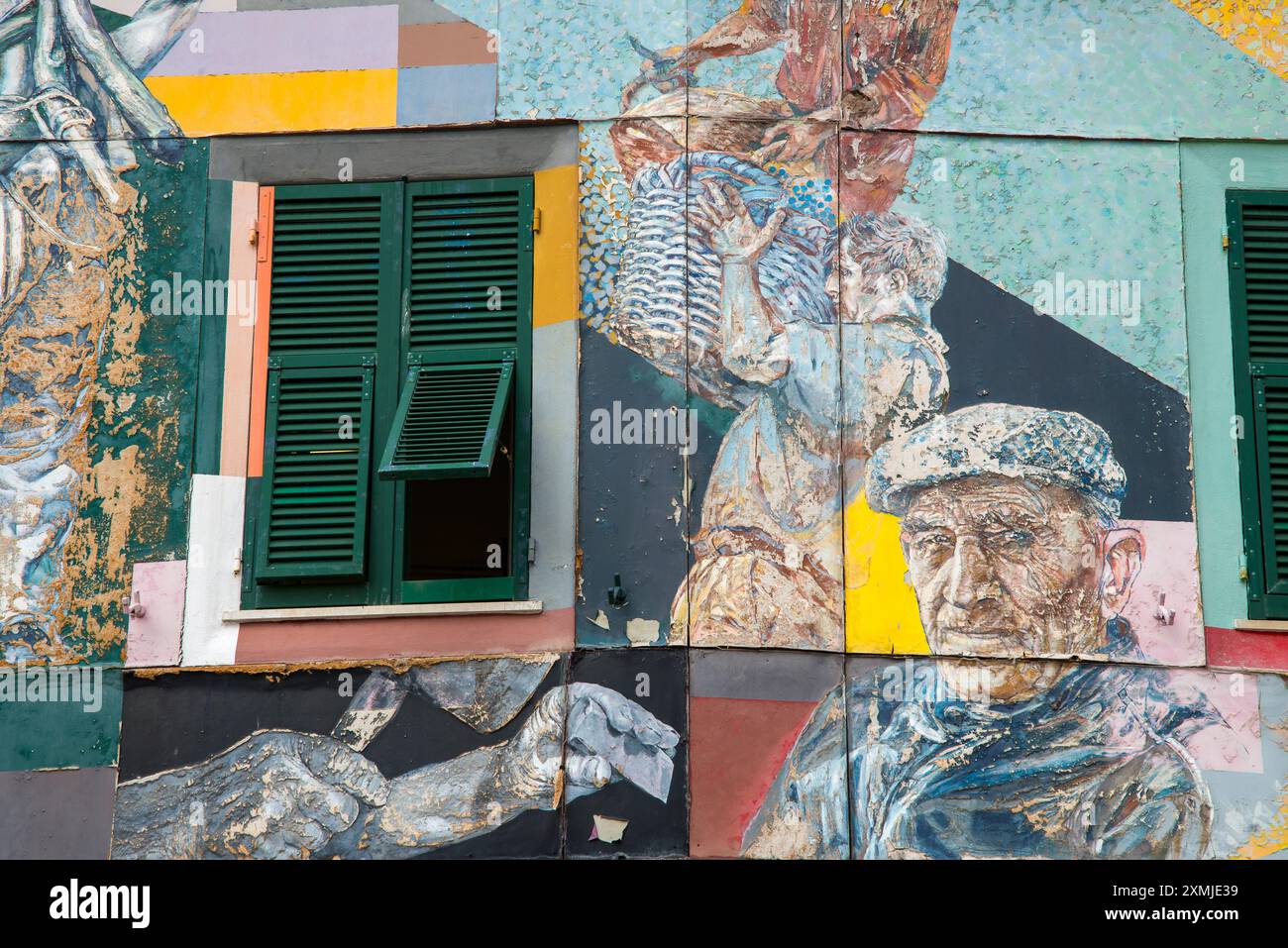 Murale dans le village de Riomaggiore, Cinque Terre, Italie Banque D'Images